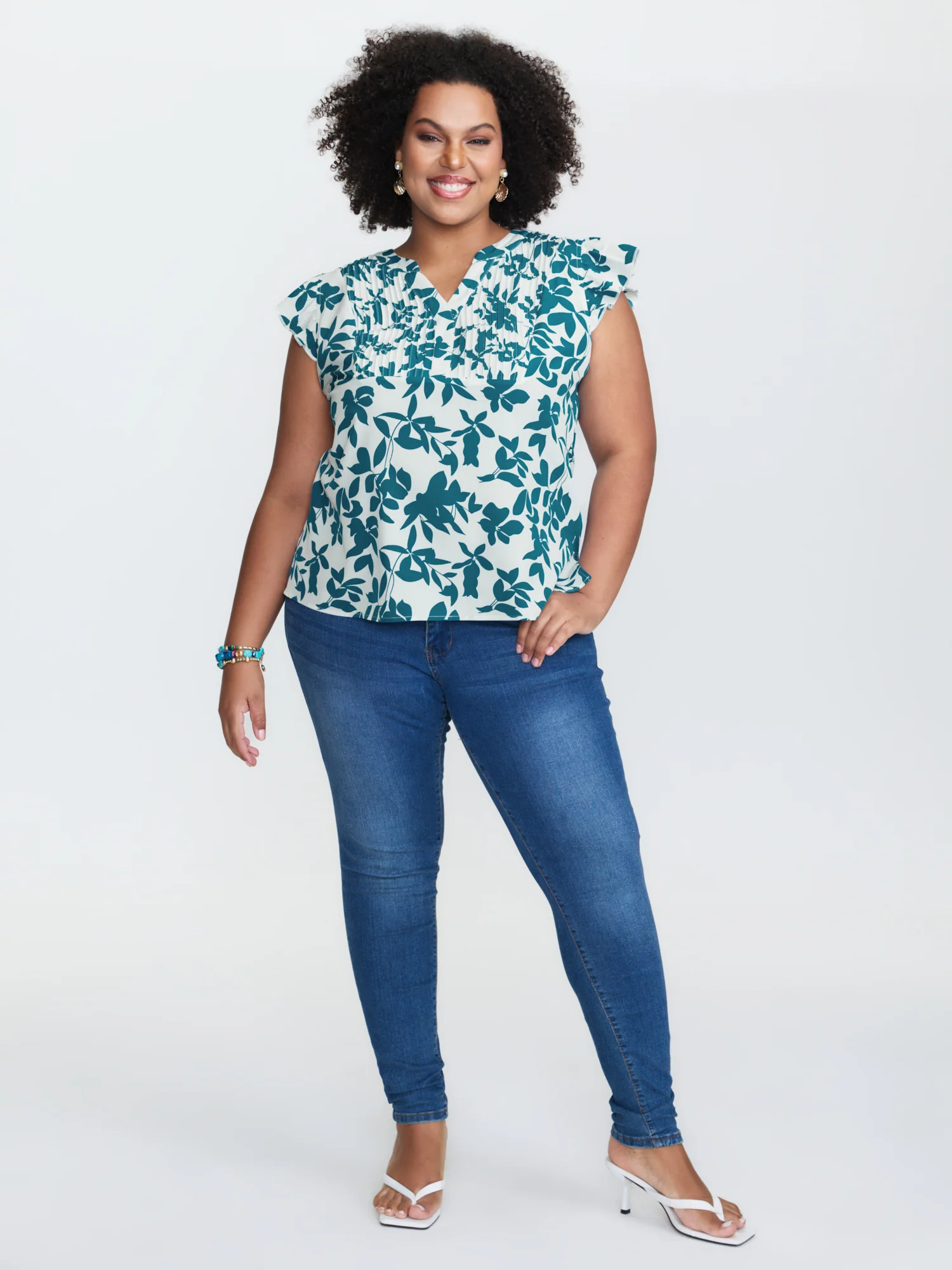 Silhouette Floral Print Notched Collar Pleated Blouse - Image 3