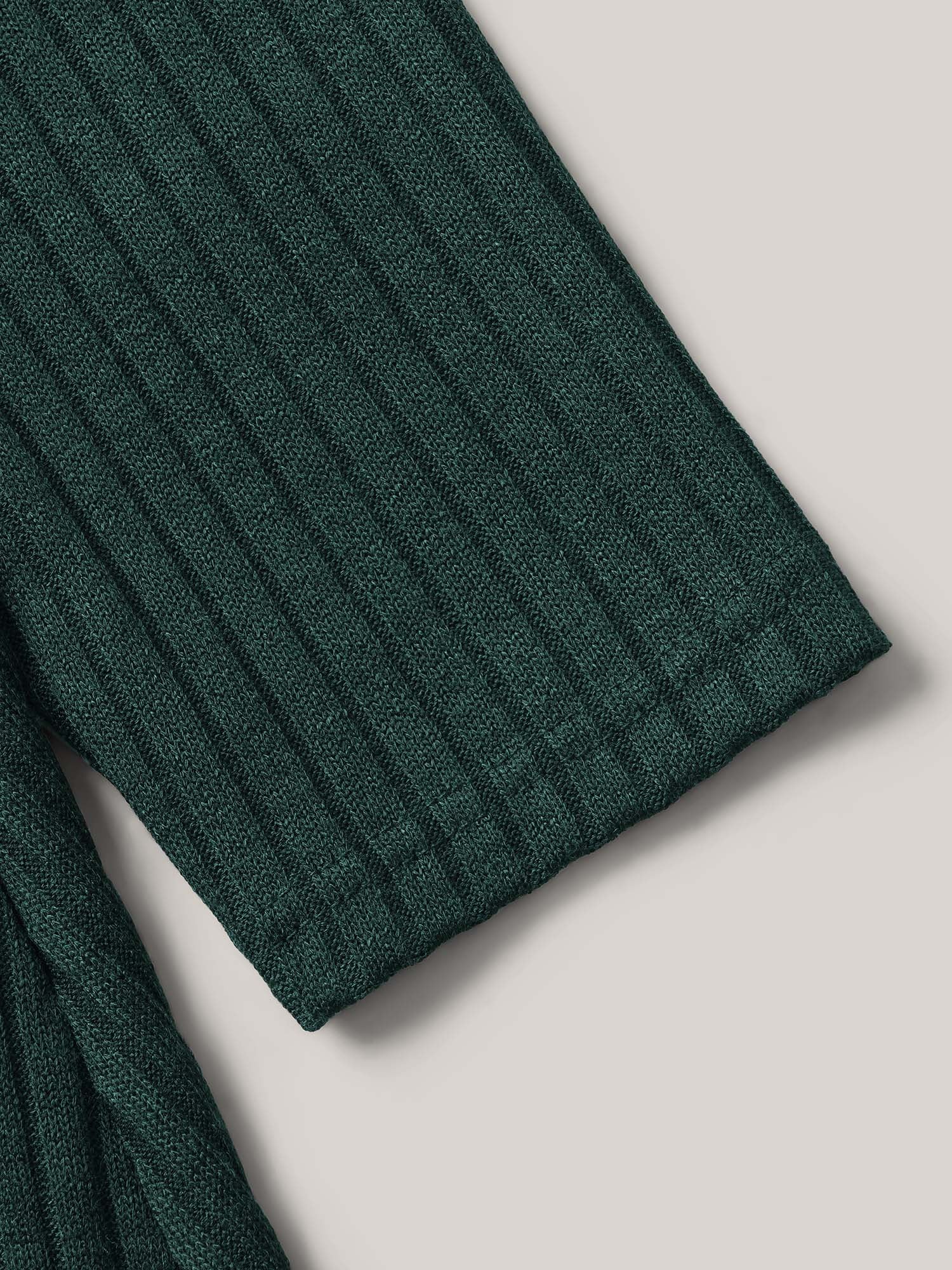 Solid Pocket Rib Knit Ruffle Hem Dress Without Belt - Image 12