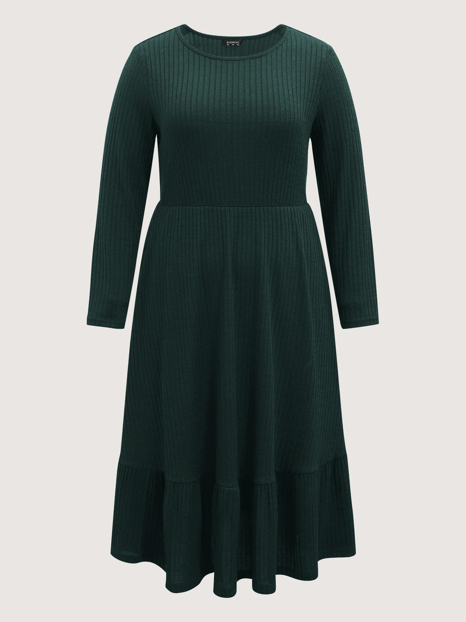 Solid Pocket Rib Knit Ruffle Hem Dress Without Belt - Image 13