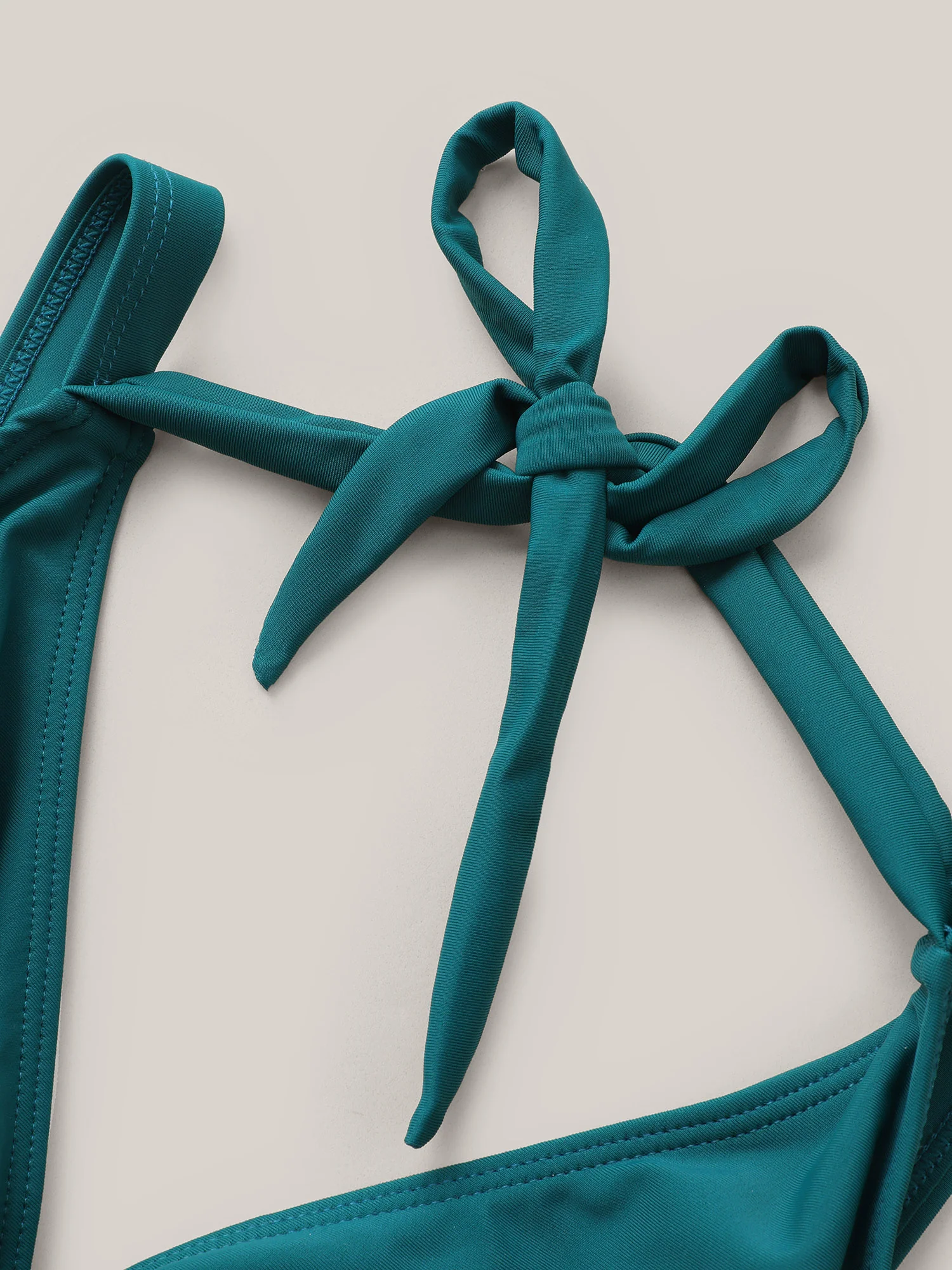 Solid Ruffle Hem Empire Waist Halter Neck Swim Dress - Image 11