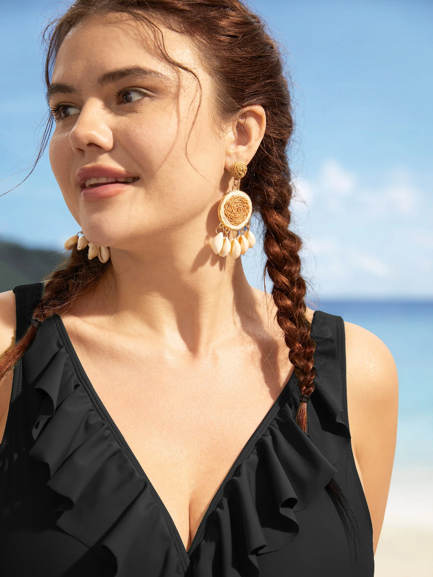 Solid Ruffle Surplice Neck Trim Swim Top - Image 10