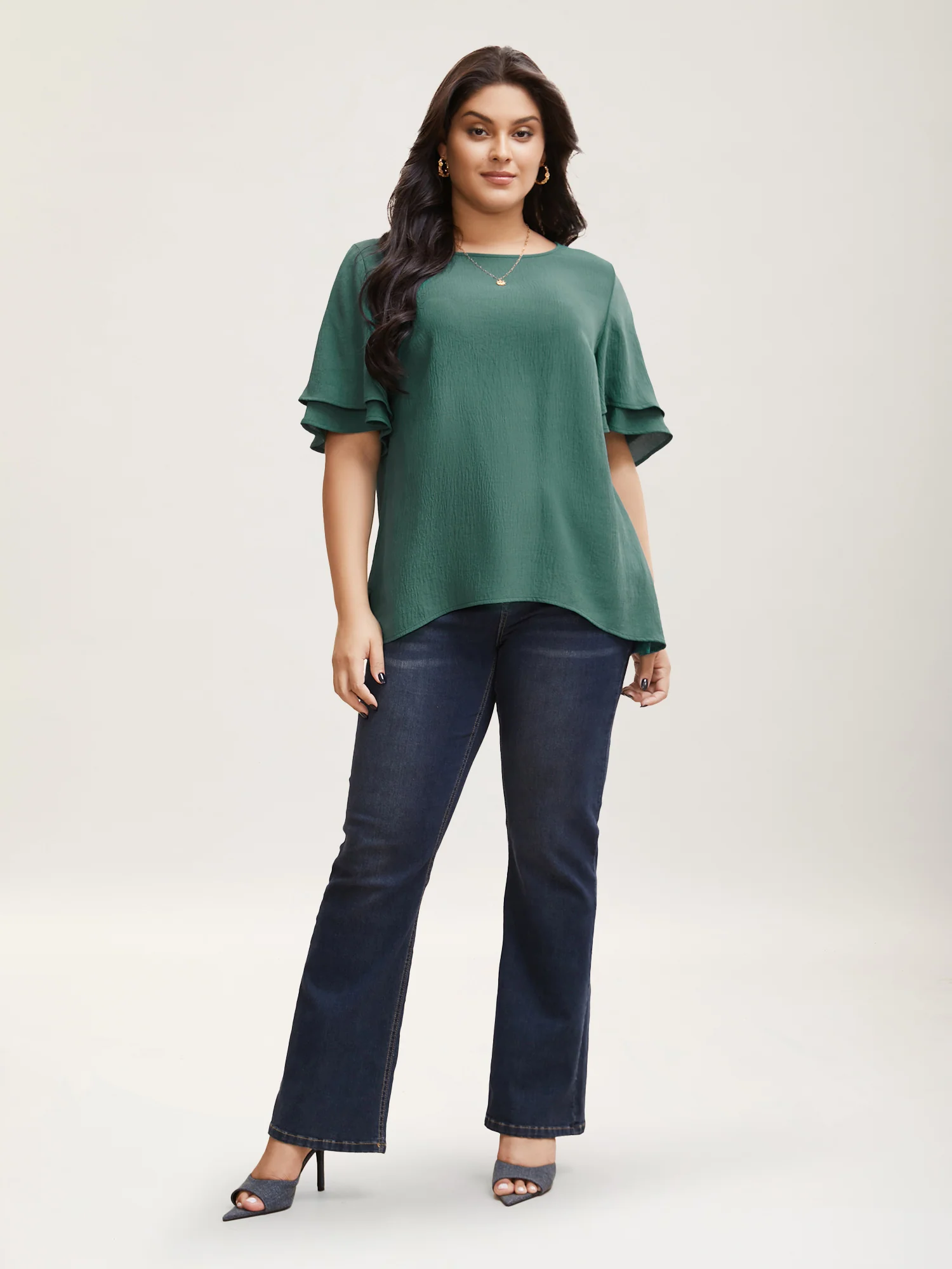 Solid Tiered Ruffles Split Hem Blouse - Image 10