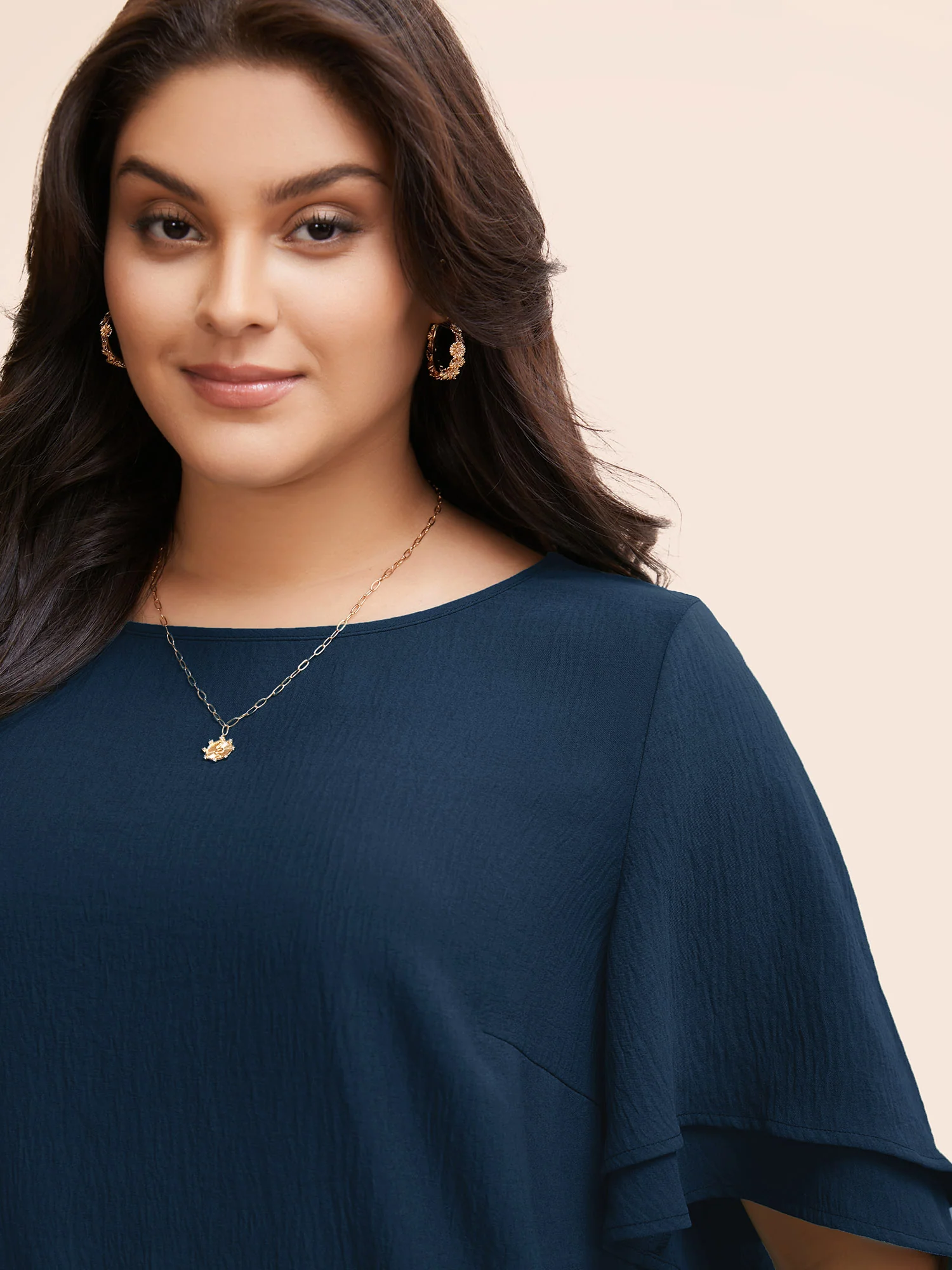 Solid Tiered Ruffles Split Hem Blouse - Image 3