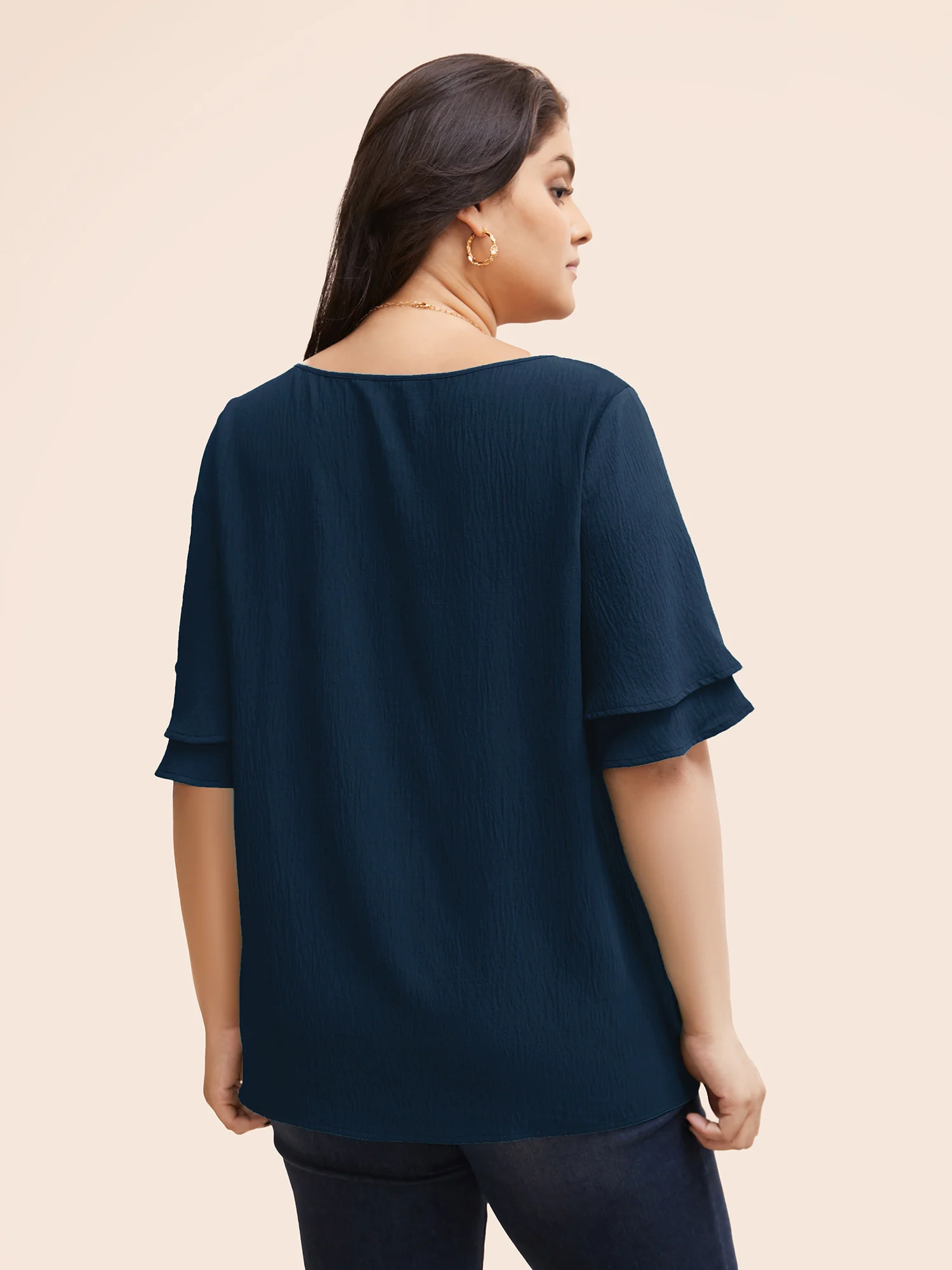 Solid Tiered Ruffles Split Hem Blouse - Image 4
