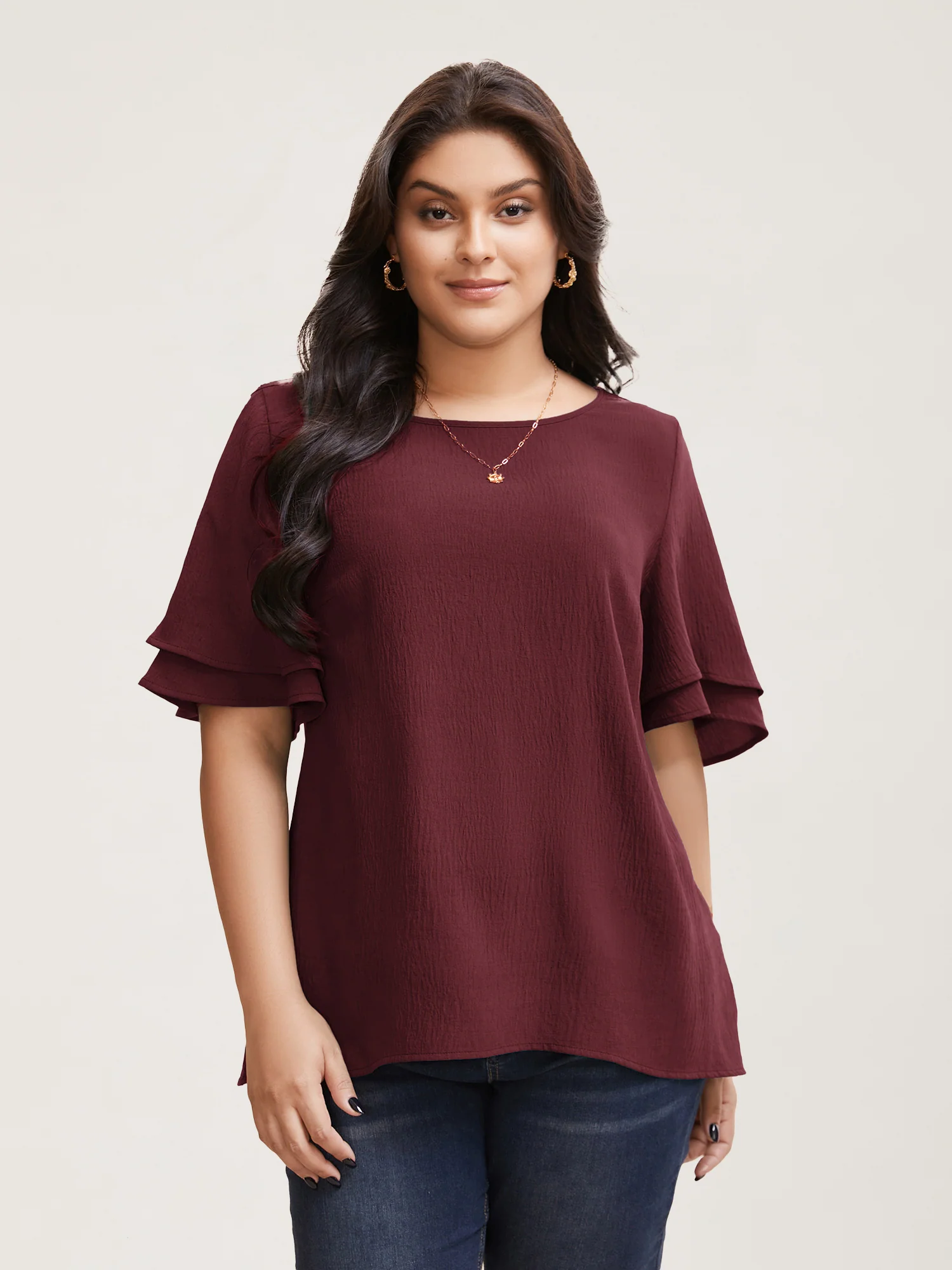 Solid Tiered Ruffles Split Hem Blouse - Image 5
