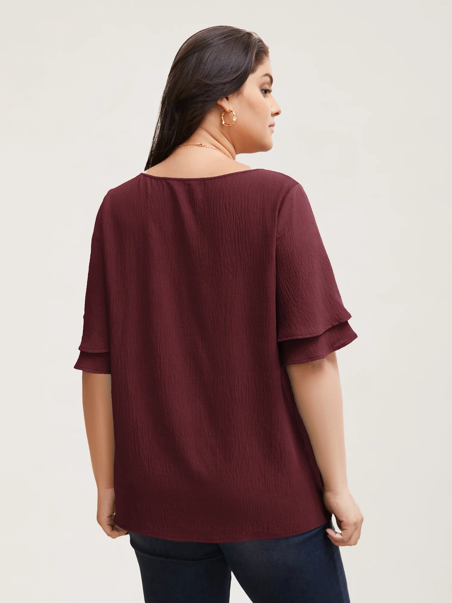Solid Tiered Ruffles Split Hem Blouse - Image 8