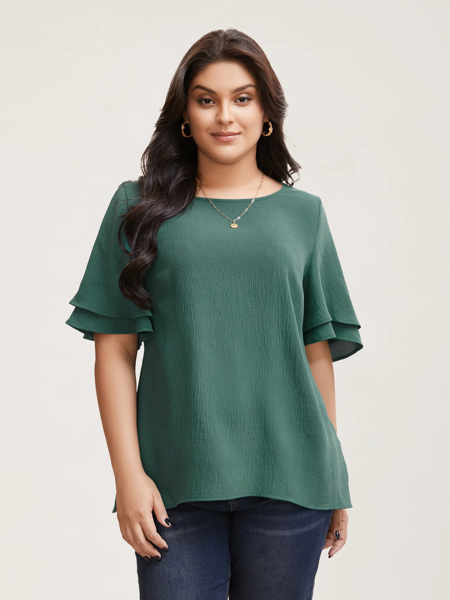 Solid Tiered Ruffles Split Hem Blouse - Image 9