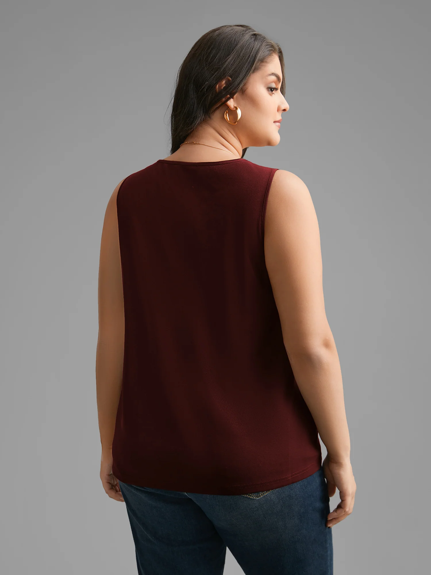 Solid V Neck Laser Cut Tank Top - Image 3