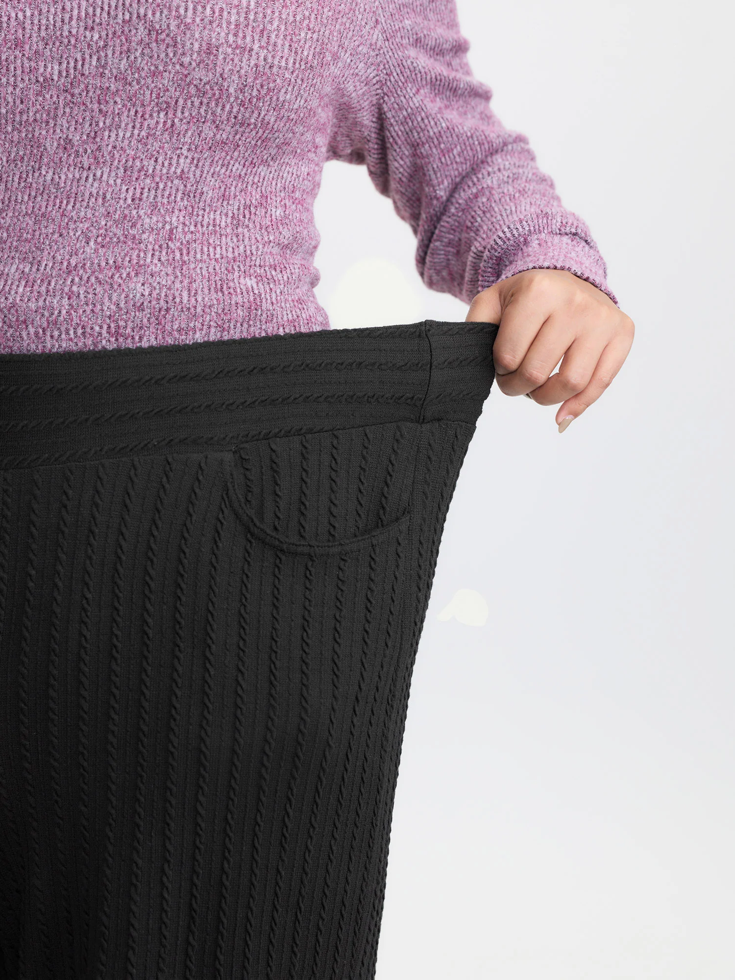 Stretchy Cable Knit Wide Leg Pants - Image 3