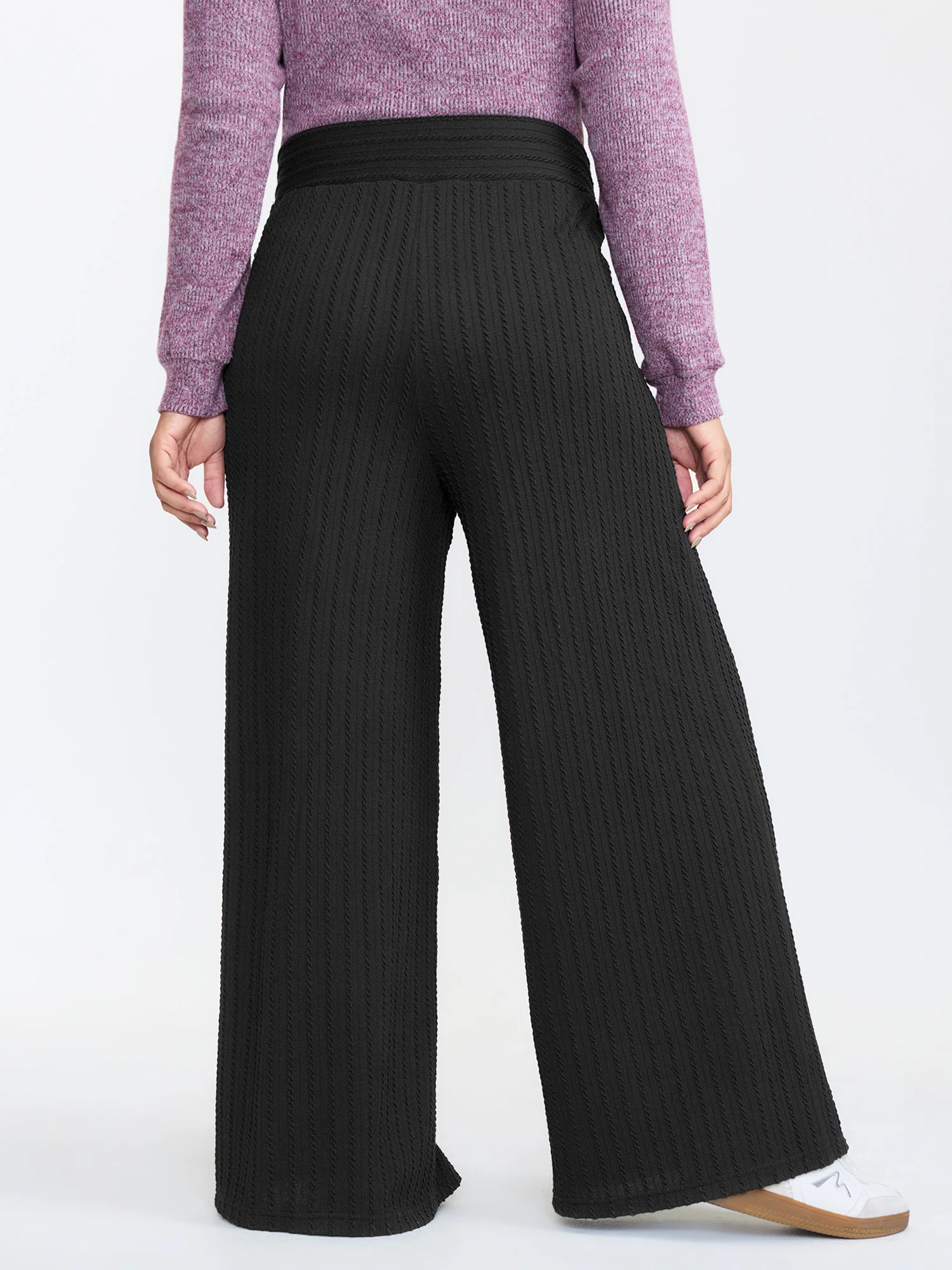 Stretchy Cable Knit Wide Leg Pants - Image 5
