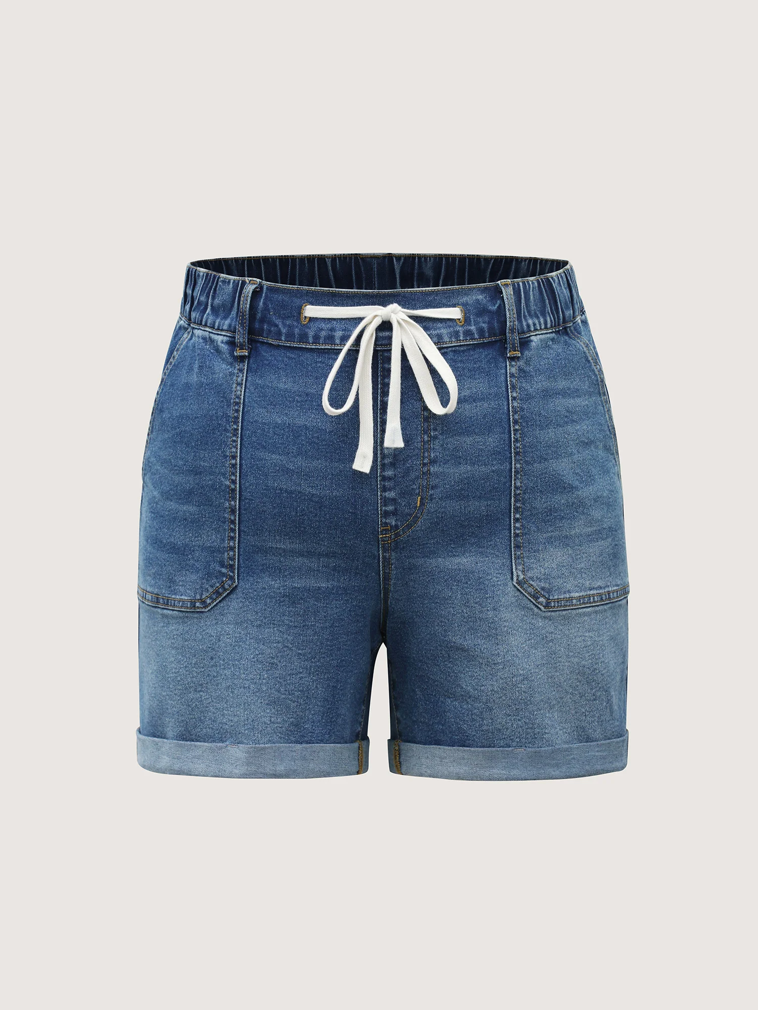 Pull-On Folded Hem High-Rise Denim Shorts - Image 9