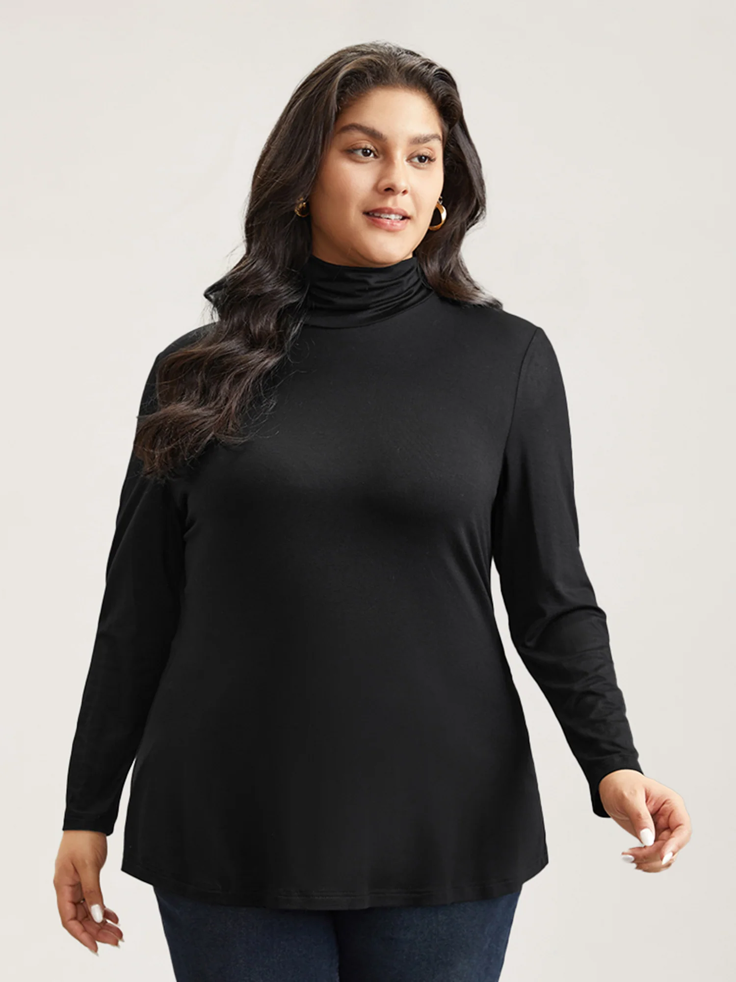 Supersoft Essentials Solid Funnel Neck Knit T-shirt - Image 3