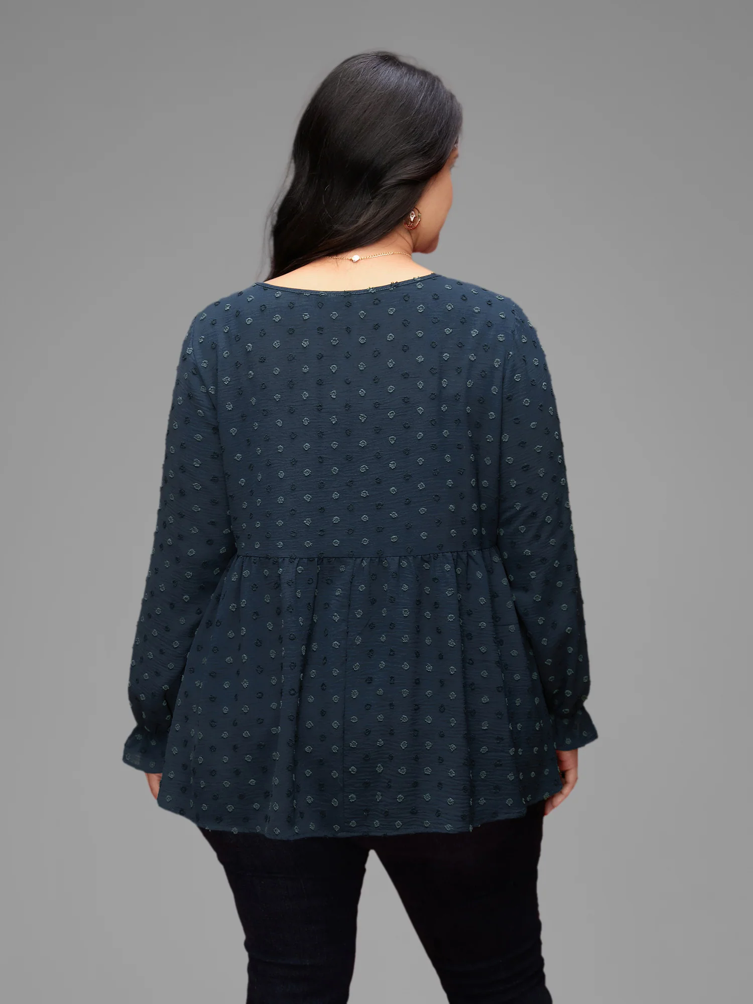 Textured Dot Elastic Cuffs A-line Blouse - Image 12