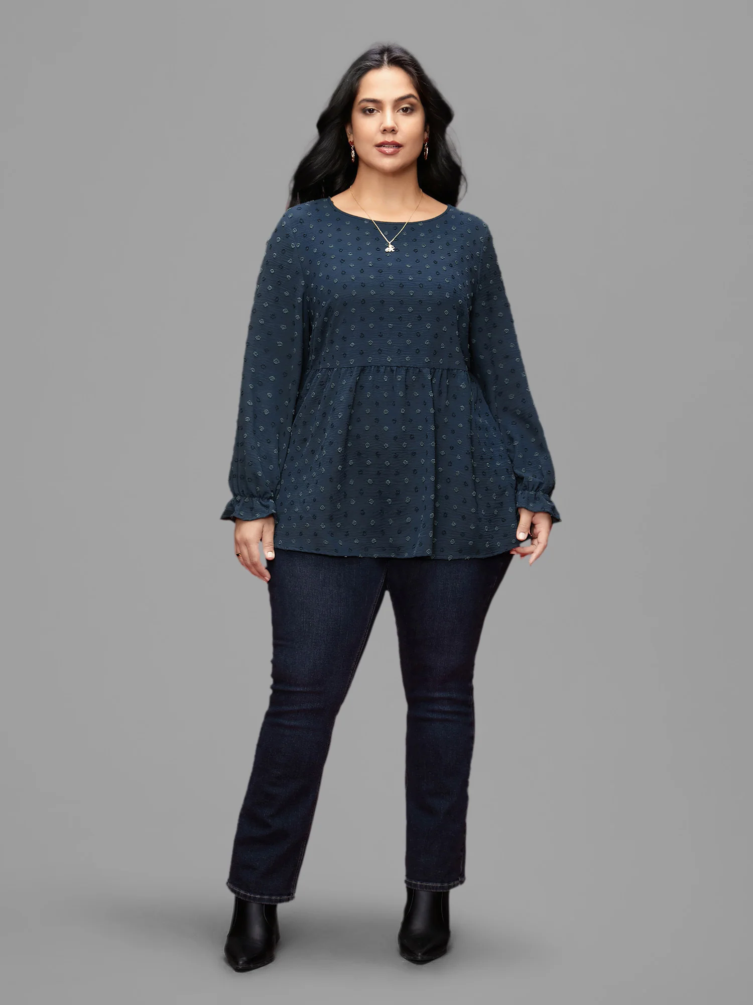 Textured Dot Elastic Cuffs A-line Blouse - Image 9