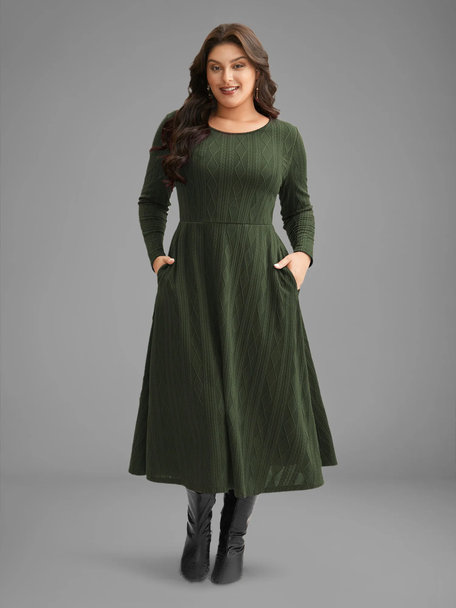 Textured Knit Fit-And-Flare Midi Dress - Image 13
