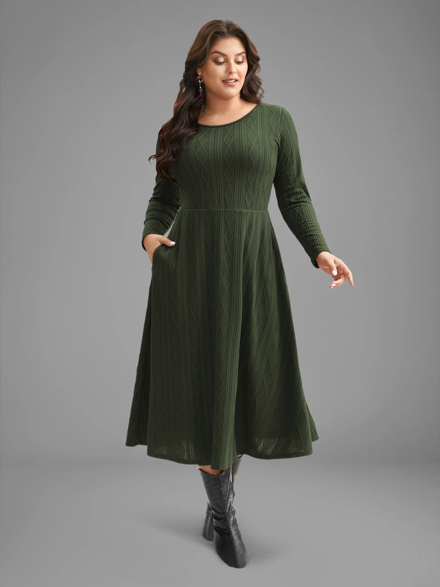Textured Knit Fit-And-Flare Midi Dress - Image 14