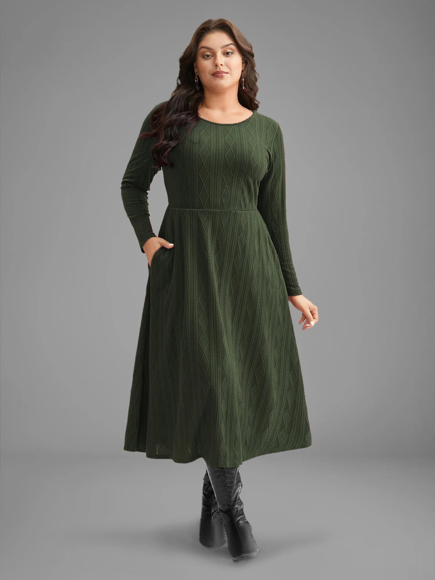Textured Knit Fit-And-Flare Midi Dress - Image 15