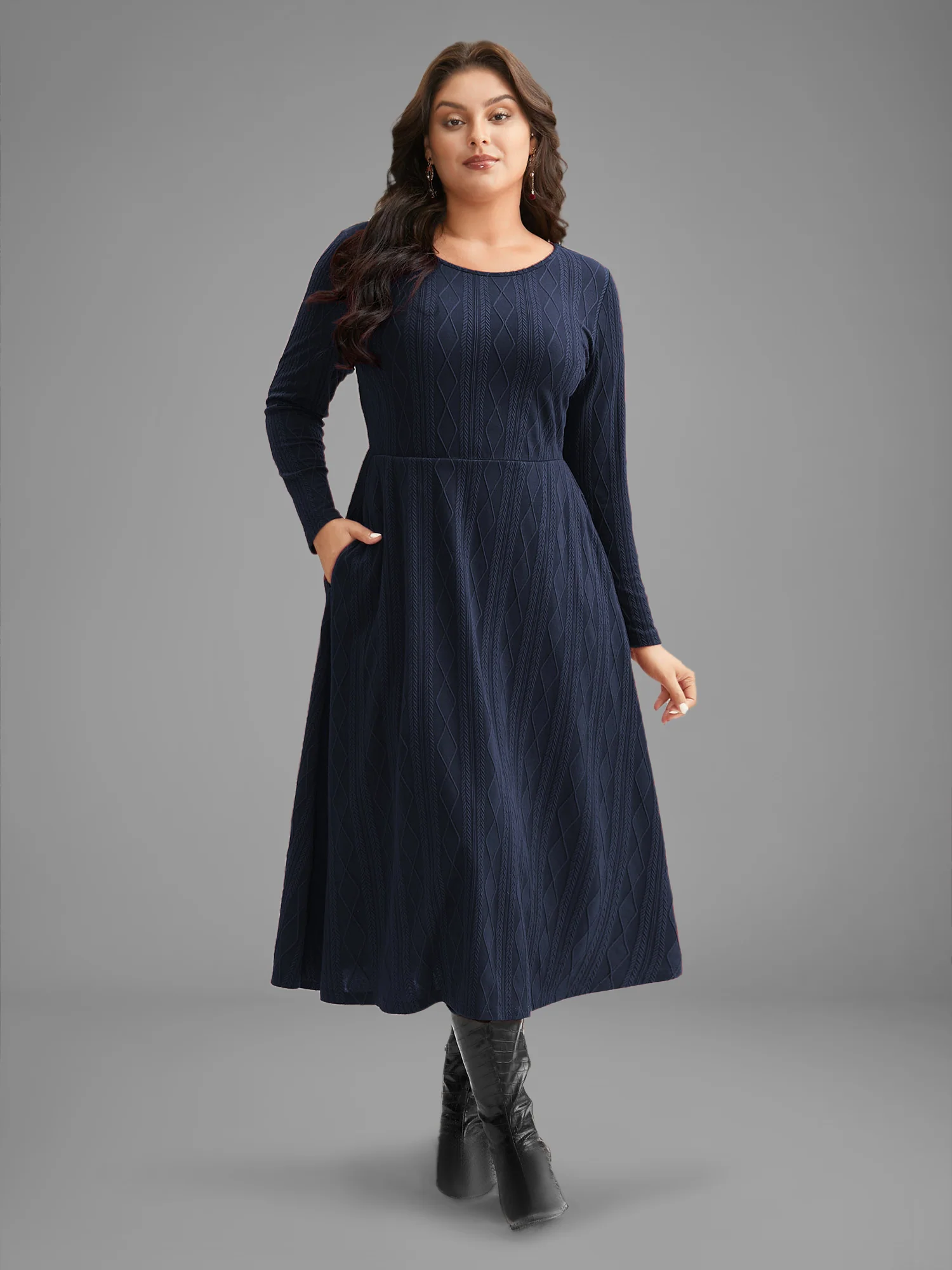Textured Knit Fit-And-Flare Midi Dress - Image 3