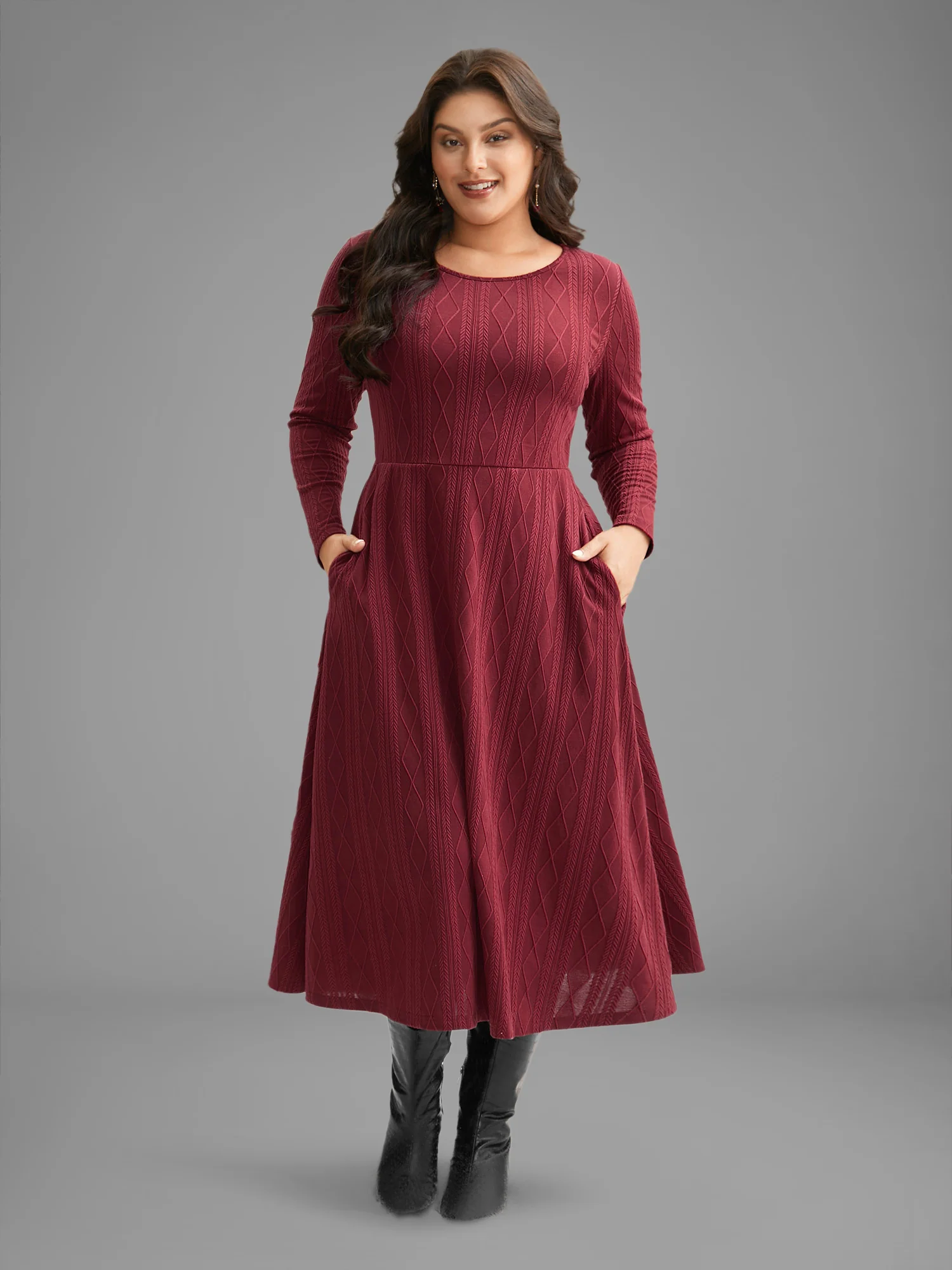 Textured Knit Fit-And-Flare Midi Dress - Image 5