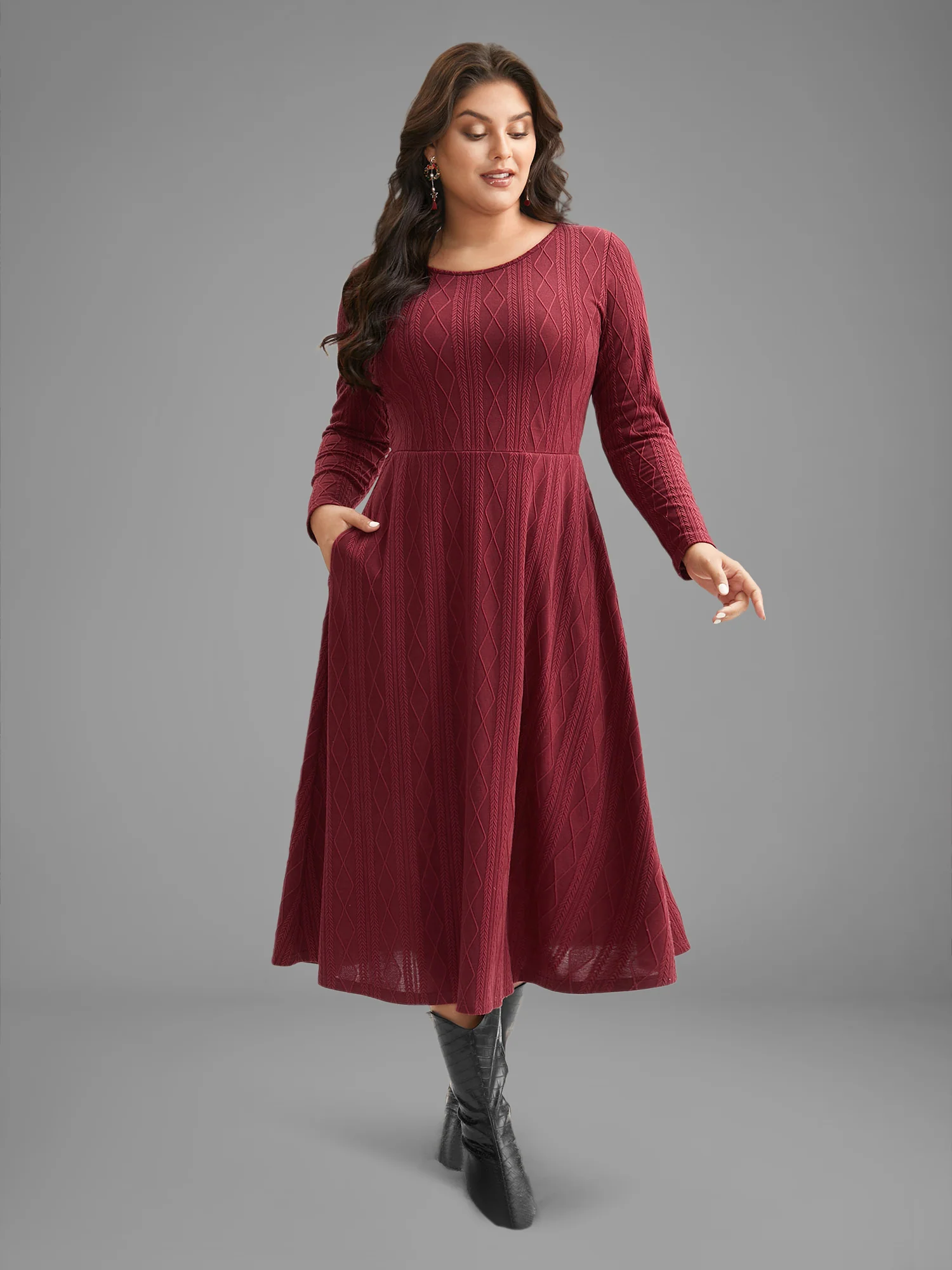 Textured Knit Fit-And-Flare Midi Dress - Image 7