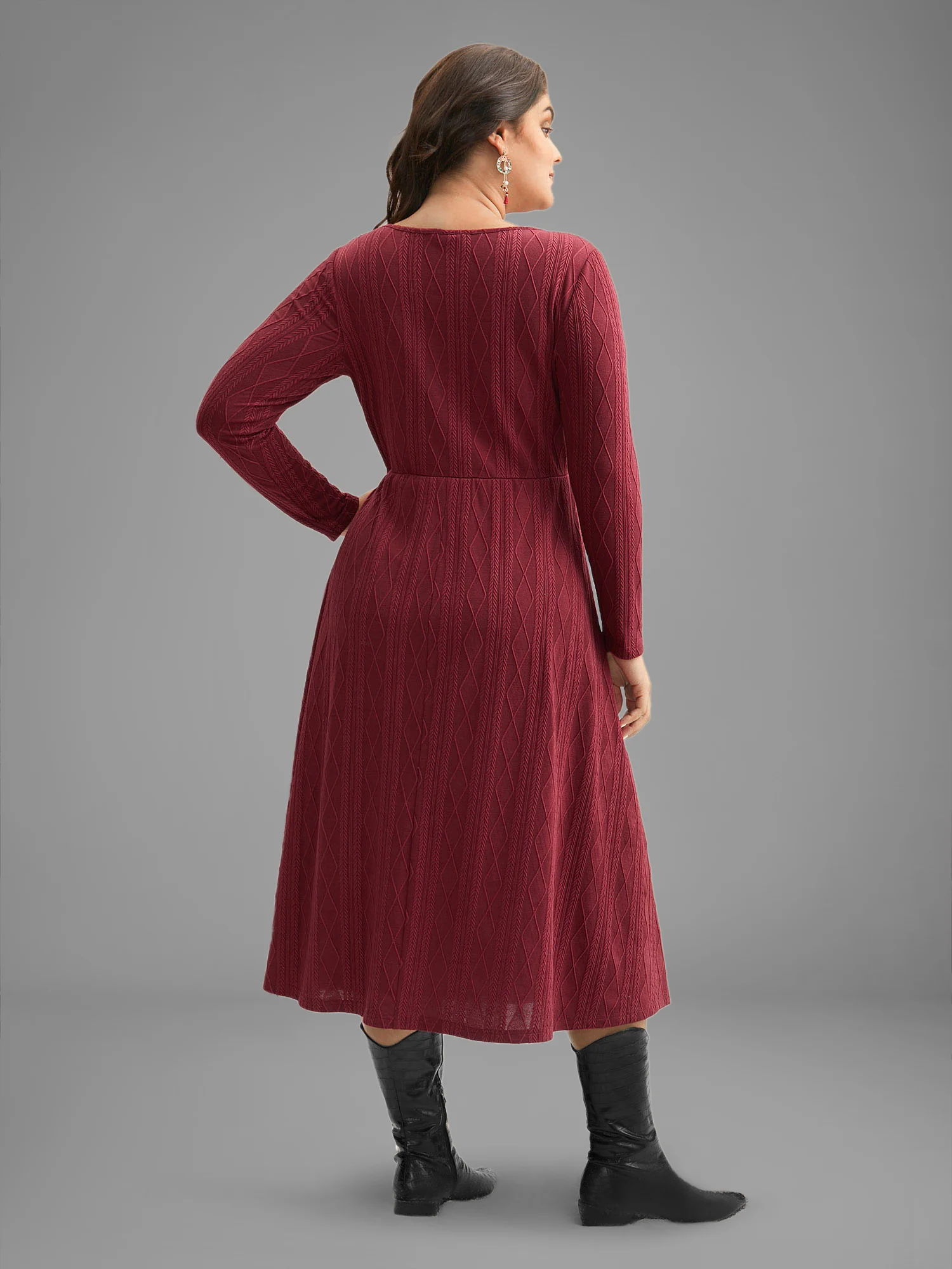 Textured Knit Fit-And-Flare Midi Dress - Image 9