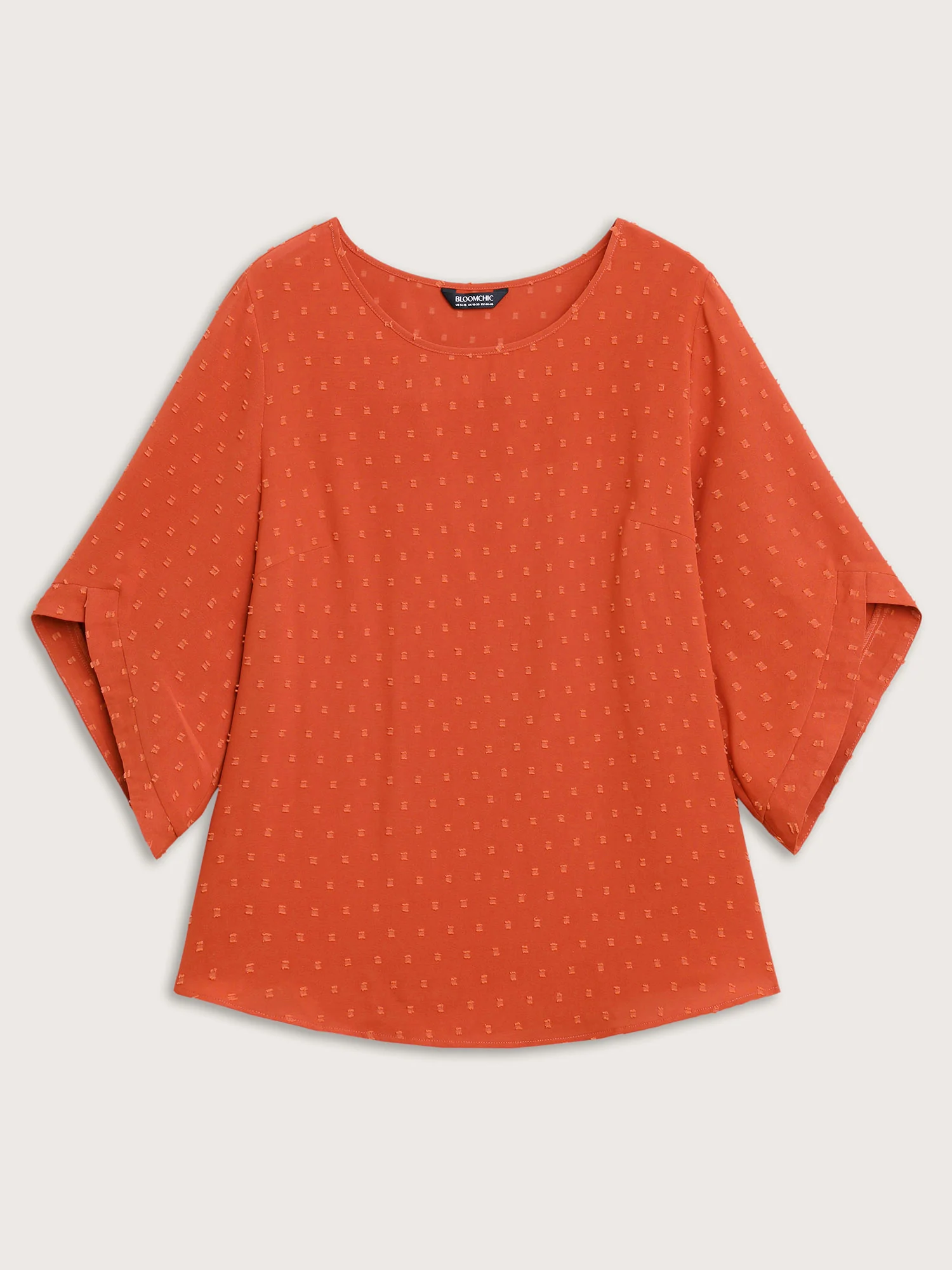 Textured Round Neck Bell Sleeve Blouse - Image 12