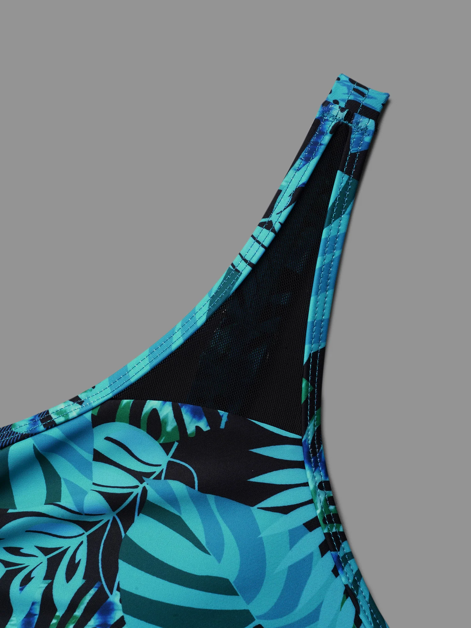 Tropical Print Patchwork Mesh Side Slit Swim Dress - Image 8