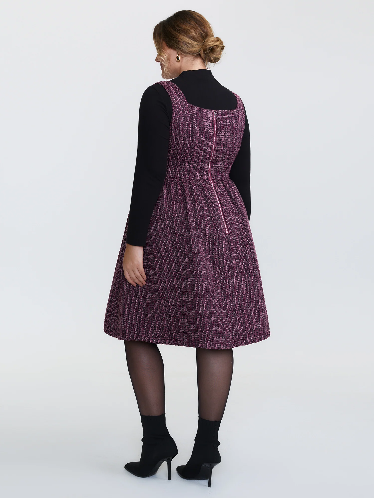 Tweed Pleated Waist Zipper Mini Dress - Image 4