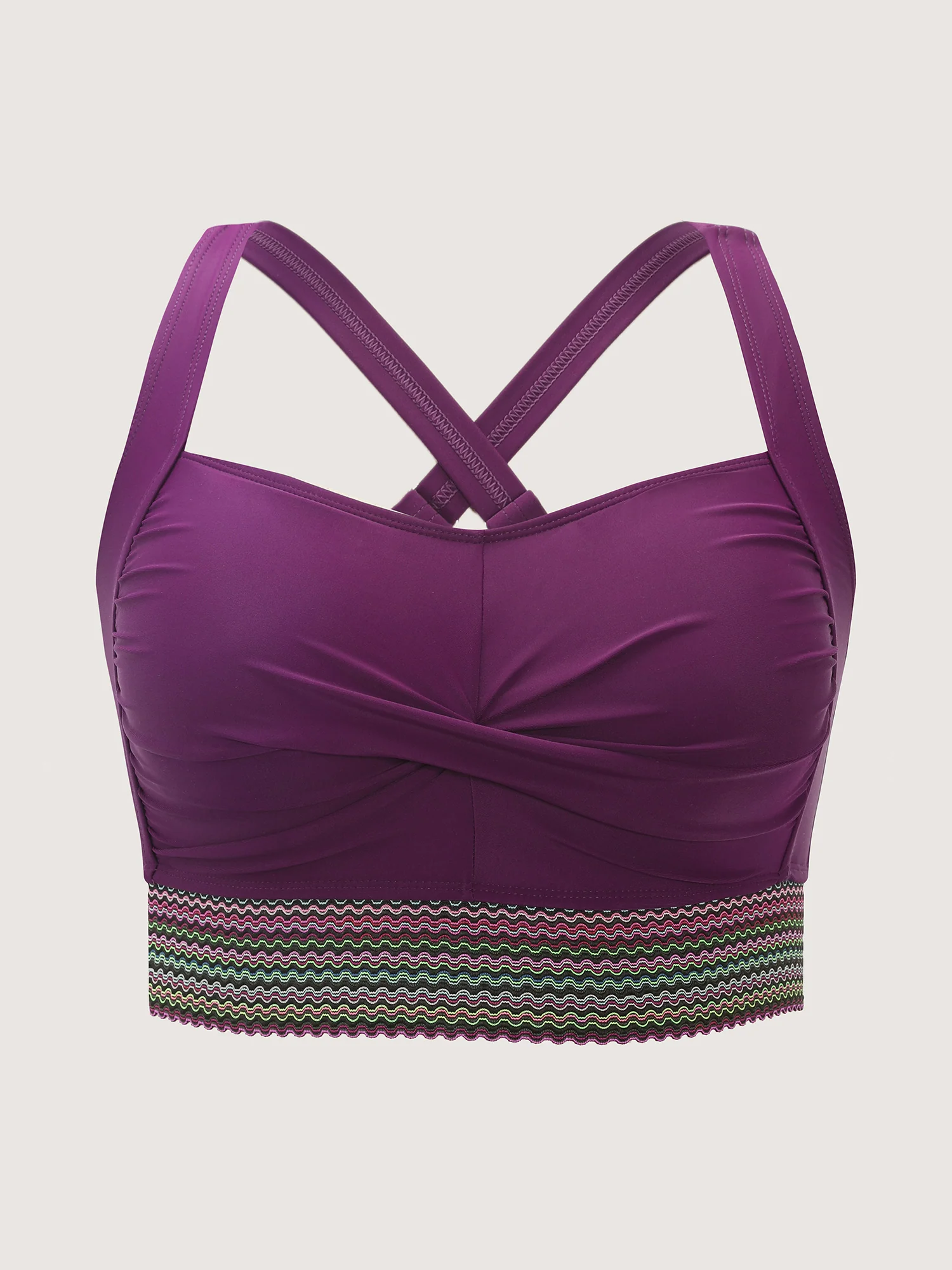 Twist Front Patchwork Woven Ribbon Swim Top - Image 7