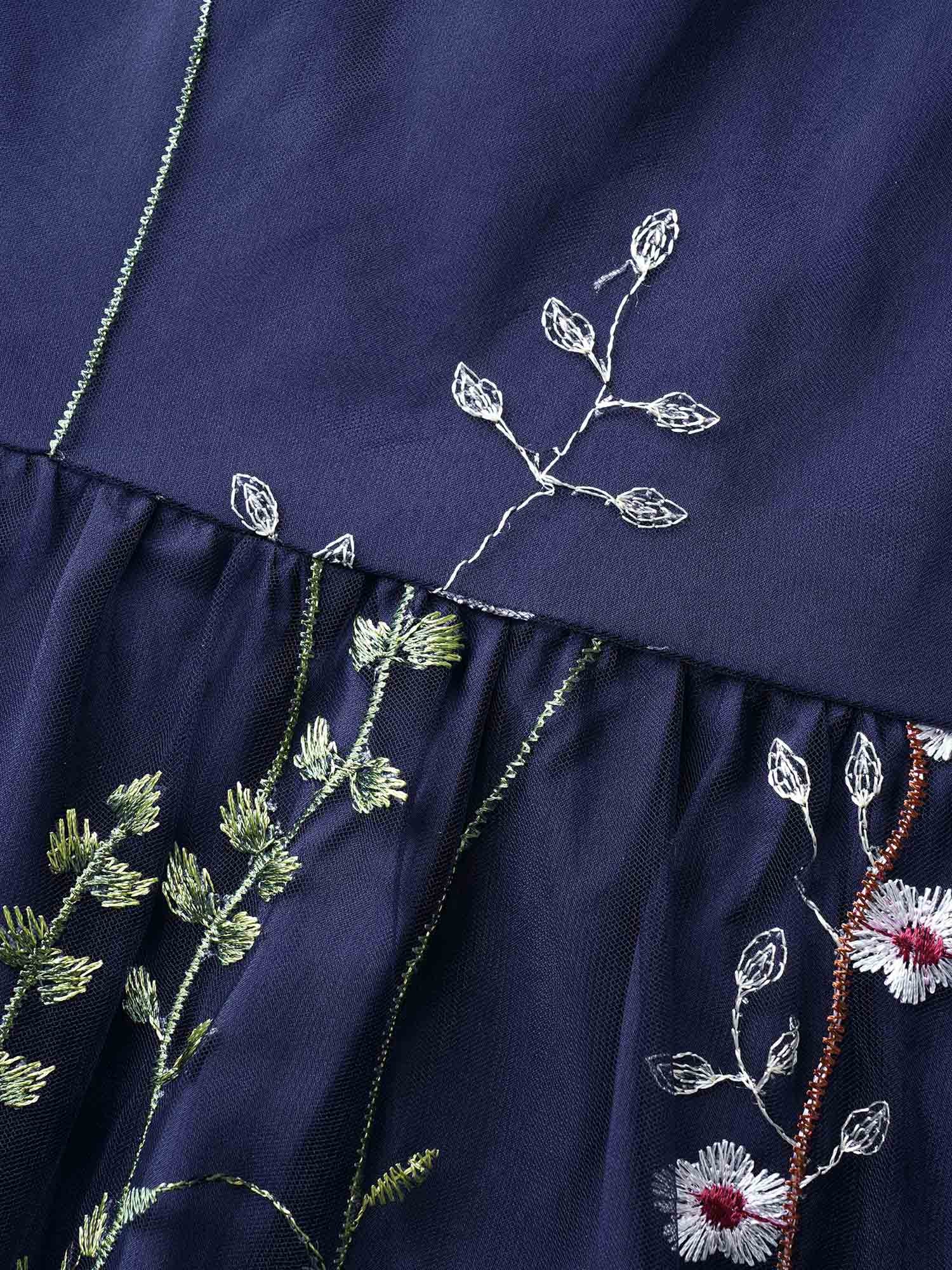 U Neck Floral Embroidered Mesh Cami Dress - Image 5