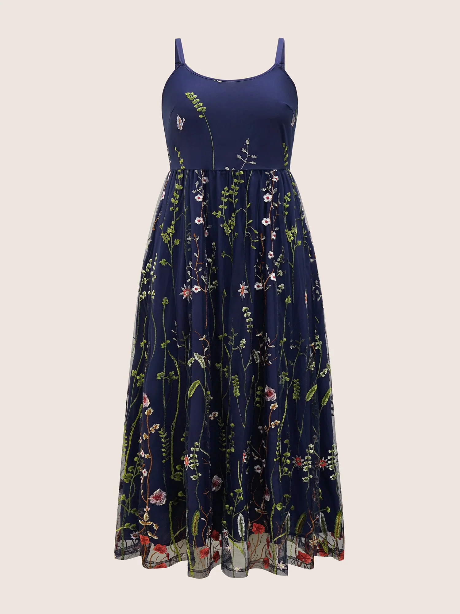 U Neck Floral Embroidered Mesh Cami Dress - Image 7
