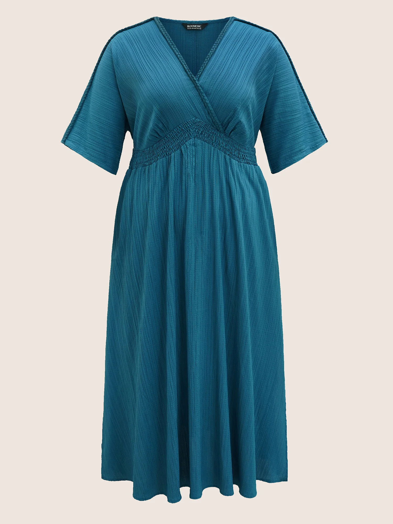 V Neck Shirred Contrast Webbing Split Side Dress - Image 5