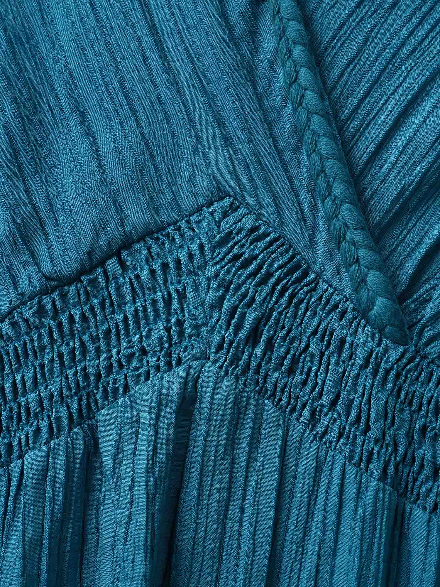 V Neck Shirred Contrast Webbing Split Side Dress - Image 6