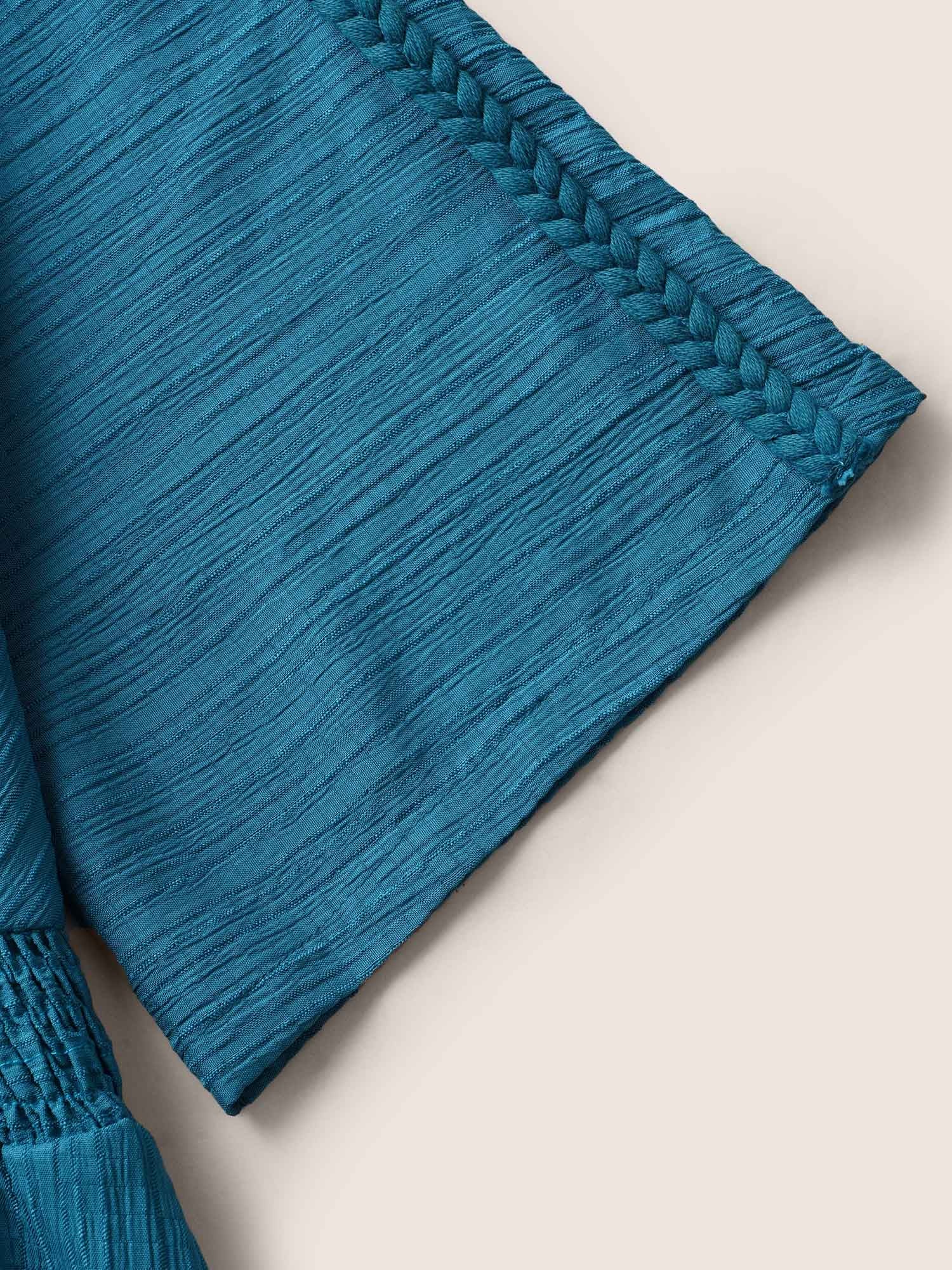 V Neck Shirred Contrast Webbing Split Side Dress - Image 7