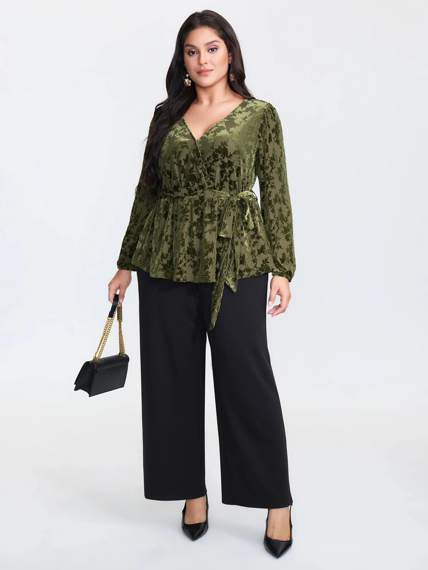 Velvet Laser Cut Side-Tie Blouse - Image 3