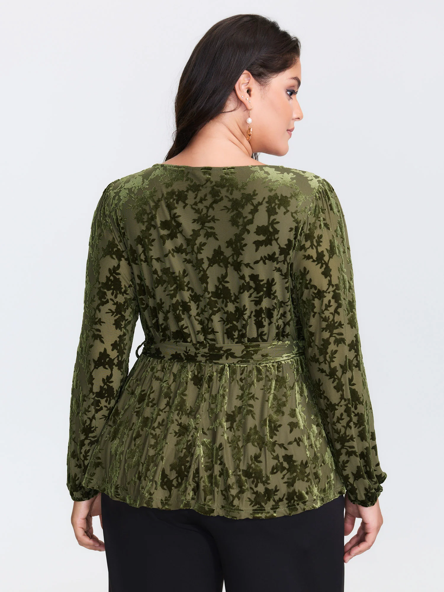 Velvet Laser Cut Side-Tie Blouse - Image 4