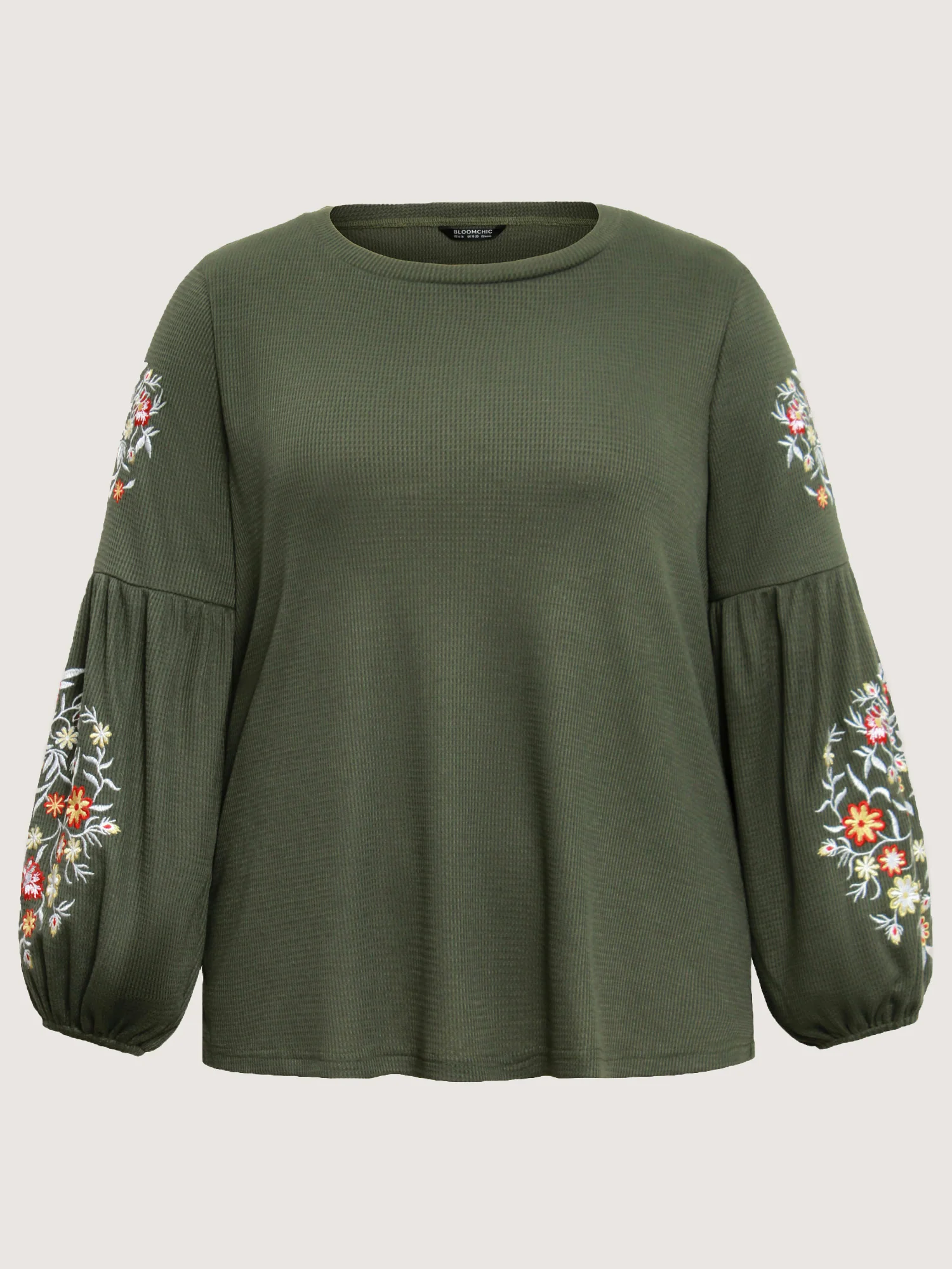 Waffle Knit Floral Embroidered Lantern Sleeve T-shirt - Image 16